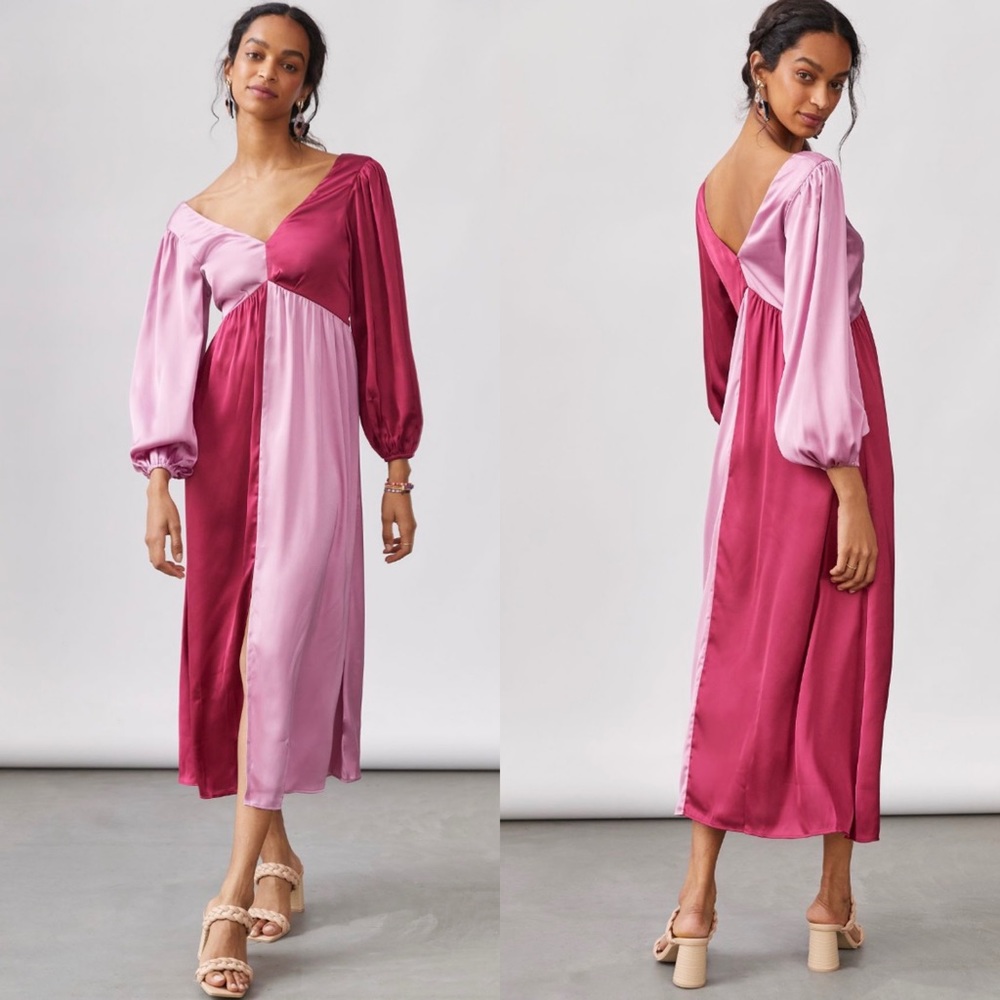 Anthropologie Porridge Pink Colorblocked Maxi Dress size L